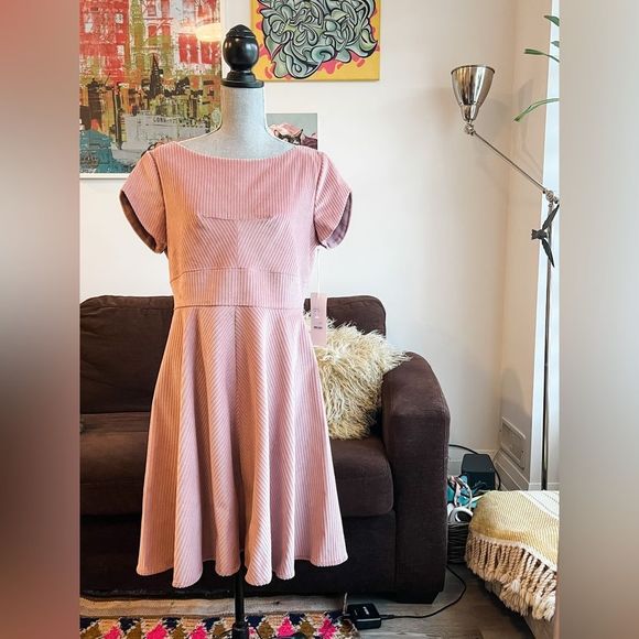 🇨🇦 Annie50 🇨🇦 Blush Corduroy Dress / Size L / Made in Canada - Picture 3 of 10